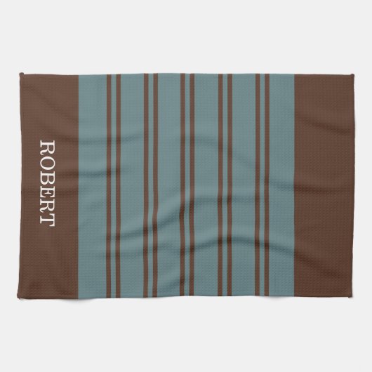  Blue &Brown Abstract Pattern Monogram name Geschirrtuch (Horizontal)