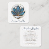 Blue Brown Abstrakt Lotus Blume Elegant stilvoll Quadratische Visitenkarte (Vorne/Hinten)