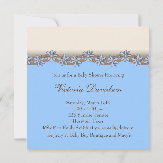 Blue Brown Baby Boy Dusche Einladung (Rückseite)