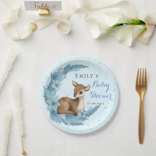Blue Brown Bambi Halbmond Blume Dust Baby Boy Pappteller