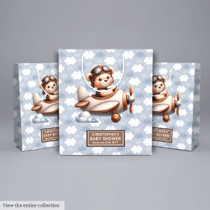 Blue Brown Bear Baby Dusche Beutel Beutel für Jung Mittlere Geschenktüte