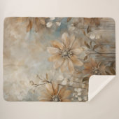 Blue Brown Beige Bauernhaus Floral Sherpadecke (Vorderseite (Horizontal))