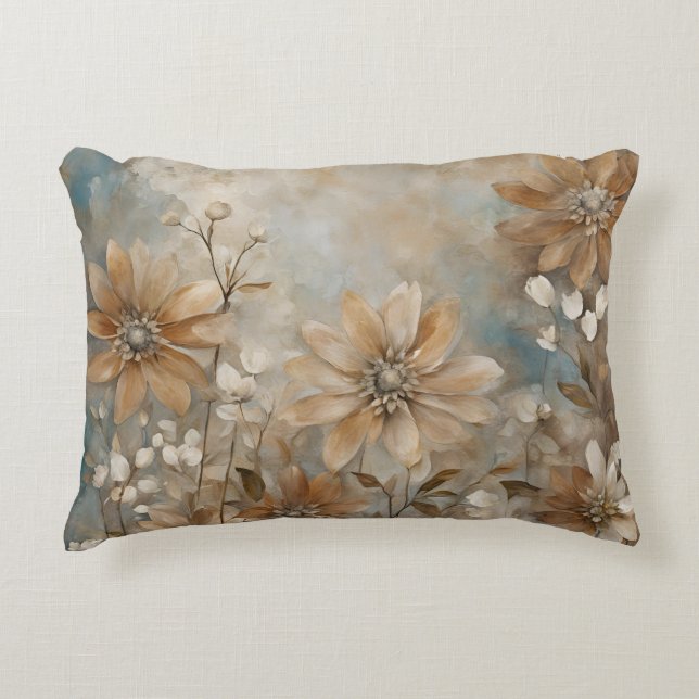 Blue Brown Beige Bauernhof Bloral Accent Pillow Dekokissen (Vorderseite)