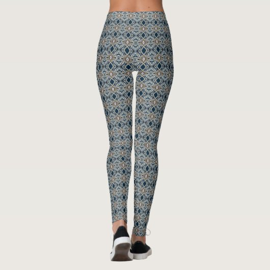 Blue Brown Beige Modern Diamond Pattern Yogyym Leggings (Rückseite)
