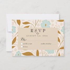 Blue Brown Boho Floral Wedding RSVP Response Card Karte