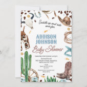 Blue Brown Boys Western Rodeo Kinderdusche Einladung (Vorderseite)