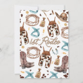 Blue Brown Boys Western Rodeo Kinderdusche Einladung (Rückseite)