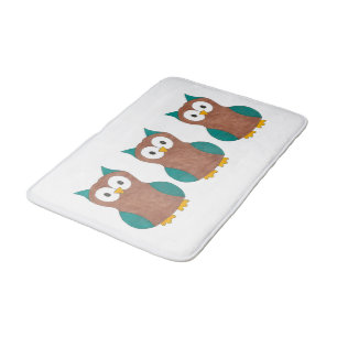 Blue Brown Cartoon Owl Print Wise Barwls Bird Badematte