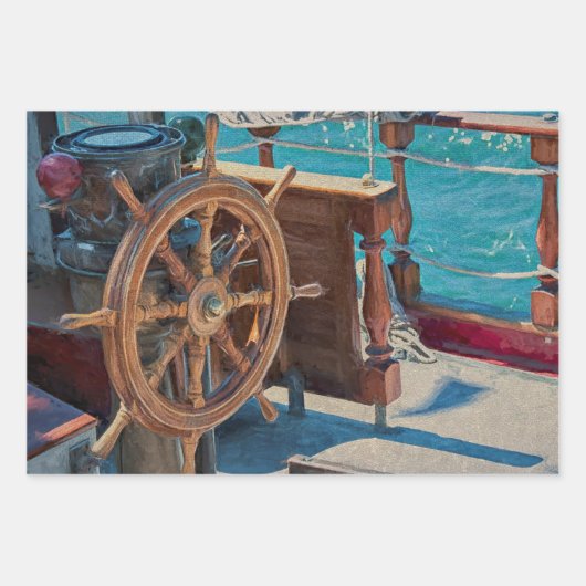 Blue Brown Coastal Ship Geschenkpapier Set (Vorderseite 3)