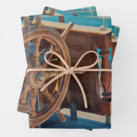 Blue Brown Coastal Ship Geschenkpapier Set (Beispiel)
