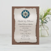 Blue & Brown Compass Wedding Einladungen (Stehend Vorderseite)