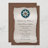 Blue & Brown Compass Wedding Einladungen (Vorne/Hinten)