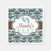 Blue & Brown Damask Baby Dusche Serviette (Vorderseite)