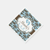 Blue & Brown Damask Baby Dusche Serviette (Ecke)