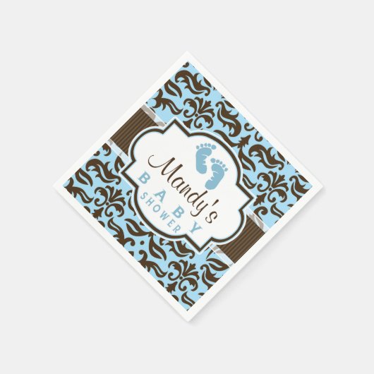 Blue & Brown Damask Baby Dusche Serviette (Ecke)