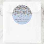 Blue & Brown Damask Brause-Aufkleber Runder Aufkleber (Tasche)