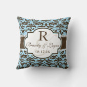 Blue & Brown Damask Wedding Kissen (Rückseite)