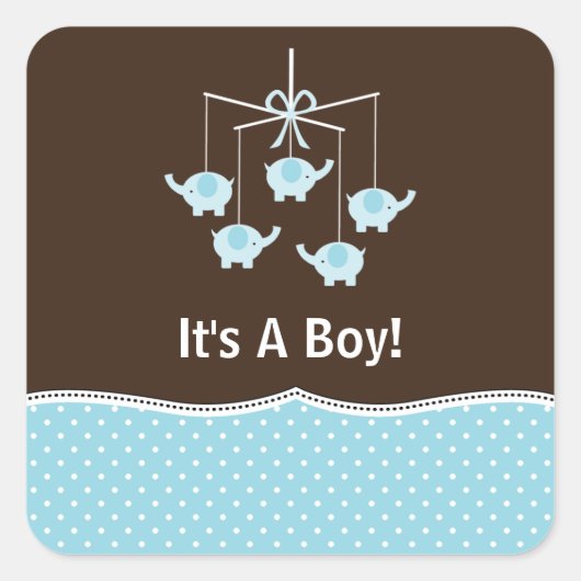 Blue & Brown Elephant Mobile Vielen Dank Quadratischer Aufkleber (Vorderseite)