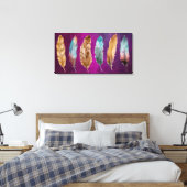 Blue Brown Feathers Lila Stretched Canvas Print Leinwanddruck (Insitu (Schlafzimmer))