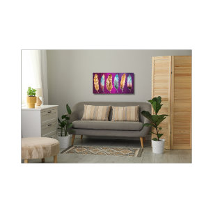 Blue Brown Feathers Lila Stretched Canvas Print Leinwanddruck