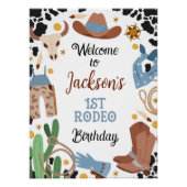 Blue Brown First Rodeo 1. Geburtstag Begrüßungszei Poster (Vorderseite)