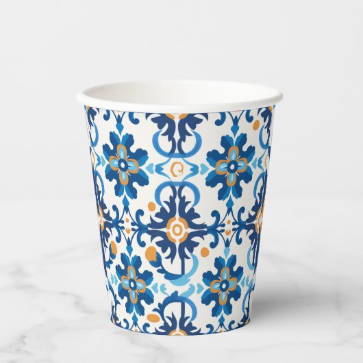 Blue & Brown Gemustert Paper Cup Pappbecher (Vorderseite)