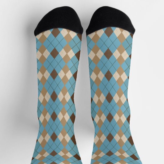 Blue Brown Gingham Pattern Socken (Oben)
