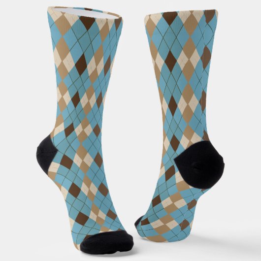 Blue Brown Gingham Pattern Socken (Gewinkelt)
