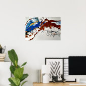 Blue Brown Gold Marmor Abstraktes Fluid Art Poster (Heimbüro)