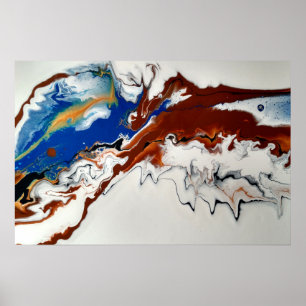 Blue Brown Gold Marmor Abstraktes Fluid Art Poster