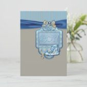 Blue Brown Hinterns Baby Boy Dusche Einladung (Stehend Vorderseite)
