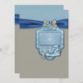 Blue Brown Hinterns Baby Boy Dusche Einladung (Vorne/Hinten)