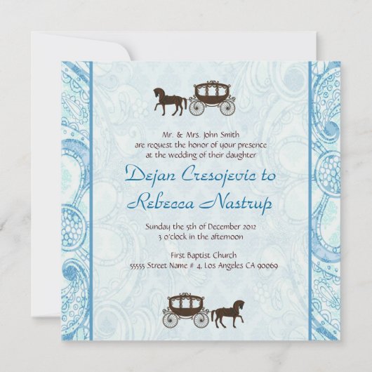 Blue & Brown Horse & Carriage - Einladung zur Hoch (Rückseite)