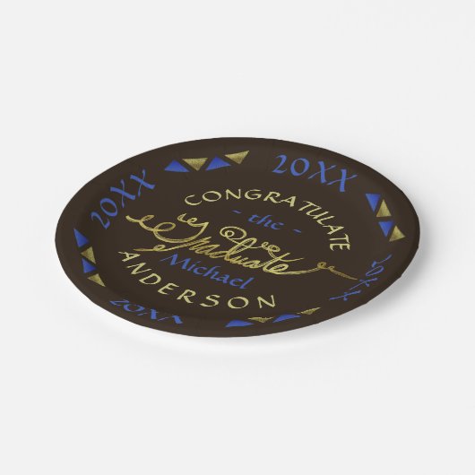 Blue Brown Imitate Gold Custom 2023 Graduation Par Pappteller (Schrägansicht)