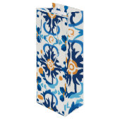 Blue & Brown Kariert Wine Geschenktasche Geschenktüte Für Weinflaschen (Rückseite Schrägansicht)