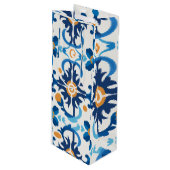 Blue & Brown Kariert Wine Geschenktasche Geschenktüte Für Weinflaschen (Vorderseite Schrägansicht)
