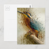 Blue Brown Kingfisher Abstrakt Postkarte (Vorne/Hinten)