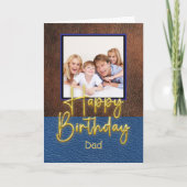 Blue & Brown leather Gold Script Dad Birthday Karte (Vorderseite)