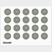 Blue & Brown Mit Monogramm Damask Runder Aufkleber (Blatt)