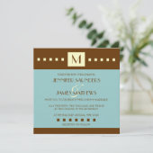 Blue Brown Monogram Art Deco Hochzeit Einladung (Stehend Vorderseite)