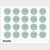 Blue & Brown Monogramm U-Aufkleber Runder Aufkleber (Blatt)