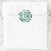 Blue & Brown Monogramm U-Aufkleber Runder Aufkleber (Tasche)