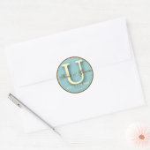 Blue & Brown Monogramm U-Aufkleber Runder Aufkleber (Umschlag)