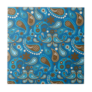 Blue Brown Paisley Floral Blume Bauer Fliese