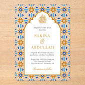 Blue Brown Persian Mosaic Muslim Wedding Acryleinladungen (Vorderseite)