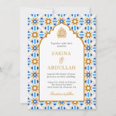 Blue Brown Persian Mosaic QR Code Muslim Hochzeit Einladung (Vorderseite)