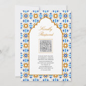 Blue Brown Persian Mosaic QR Code Muslim Hochzeit Einladung (Rückseite)