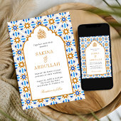Blue Brown Persian Mosaic QR Code Muslim Hochzeit Einladung