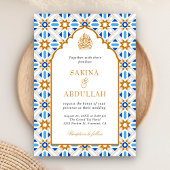 Blue Brown Persian Mosaic QR Code Muslim Hochzeit Einladung
