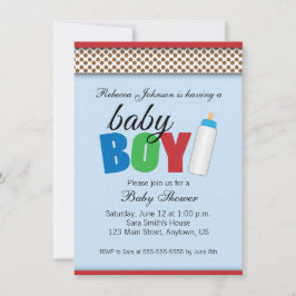 Blue & Brown Polka Dots Baby Shower Boy Einladung